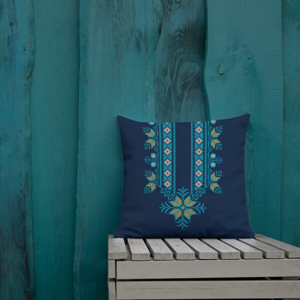 palestinian blue tatreez decorative pillow 18x18