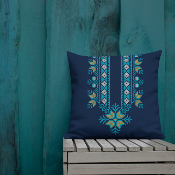palestinian blue tatreez decorative pillow 22x22